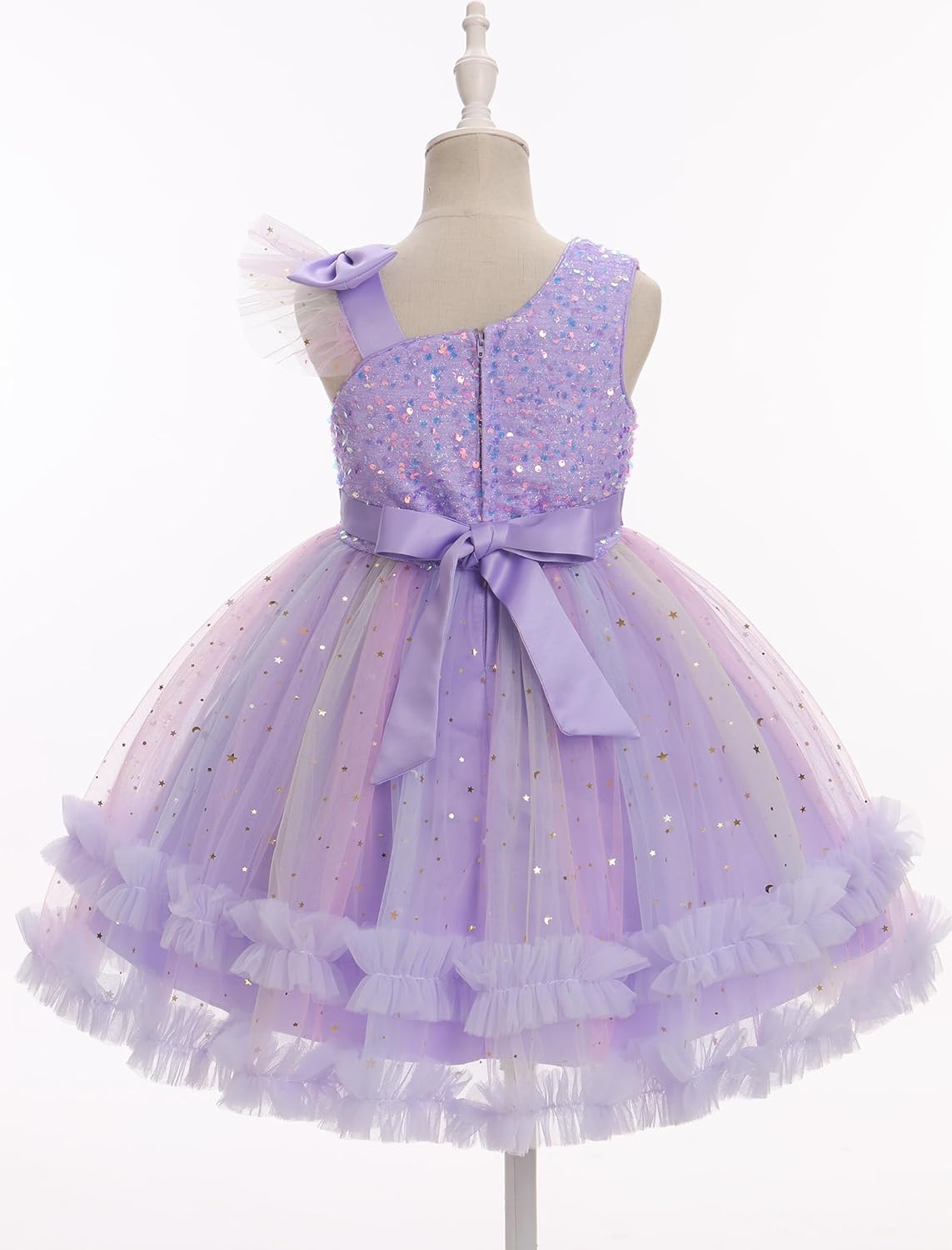 IDOPIP Toddler Baby Girls Sequin Dress Asymmetric Bowknot Pageant Birthday Party Wedding Flower Girl Tiered Tulle Tutu Dress - Image 4
