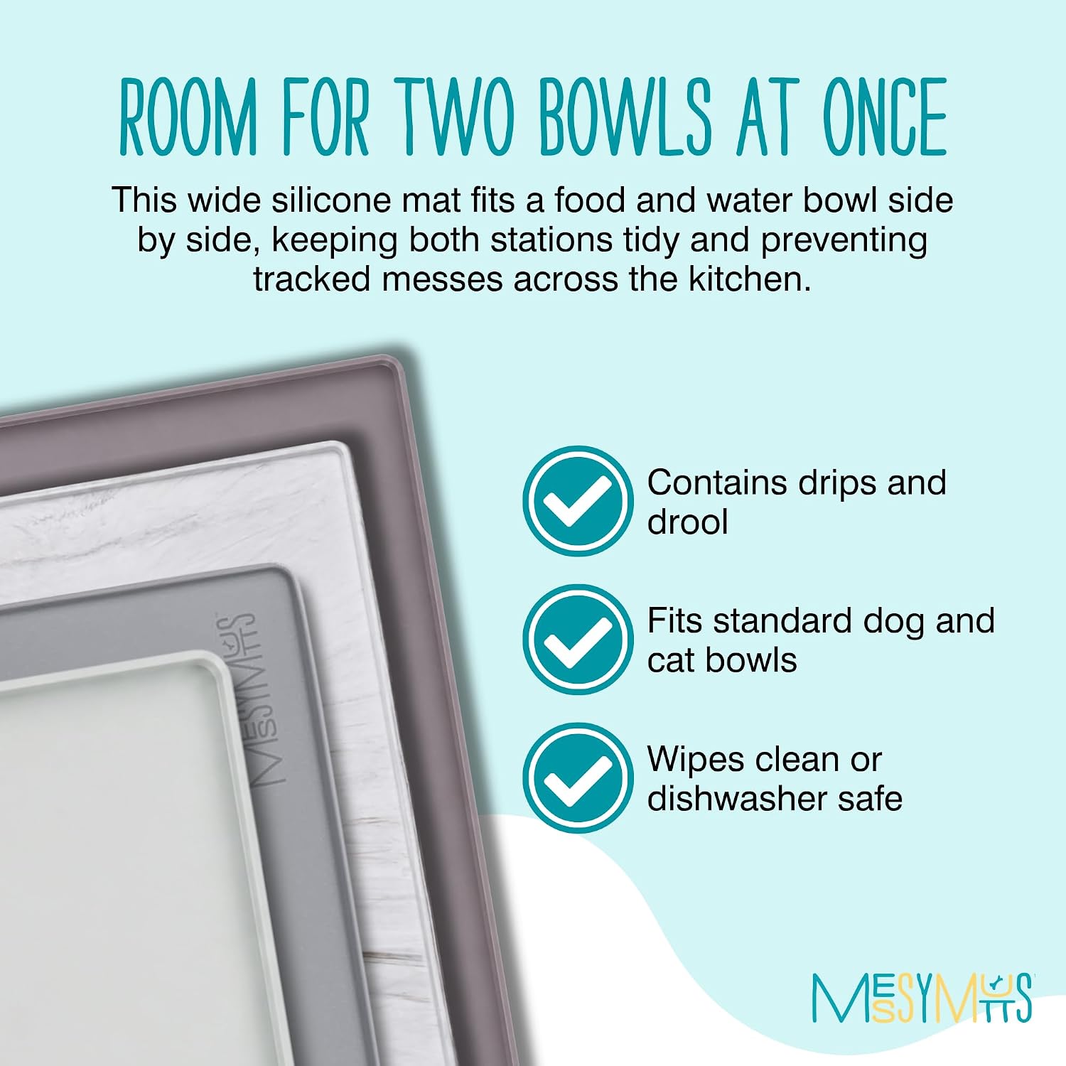 Messy Mutts and Cats Silicone Bowl Mat, Raised Edge, 16 x 12, Light Grey image 4