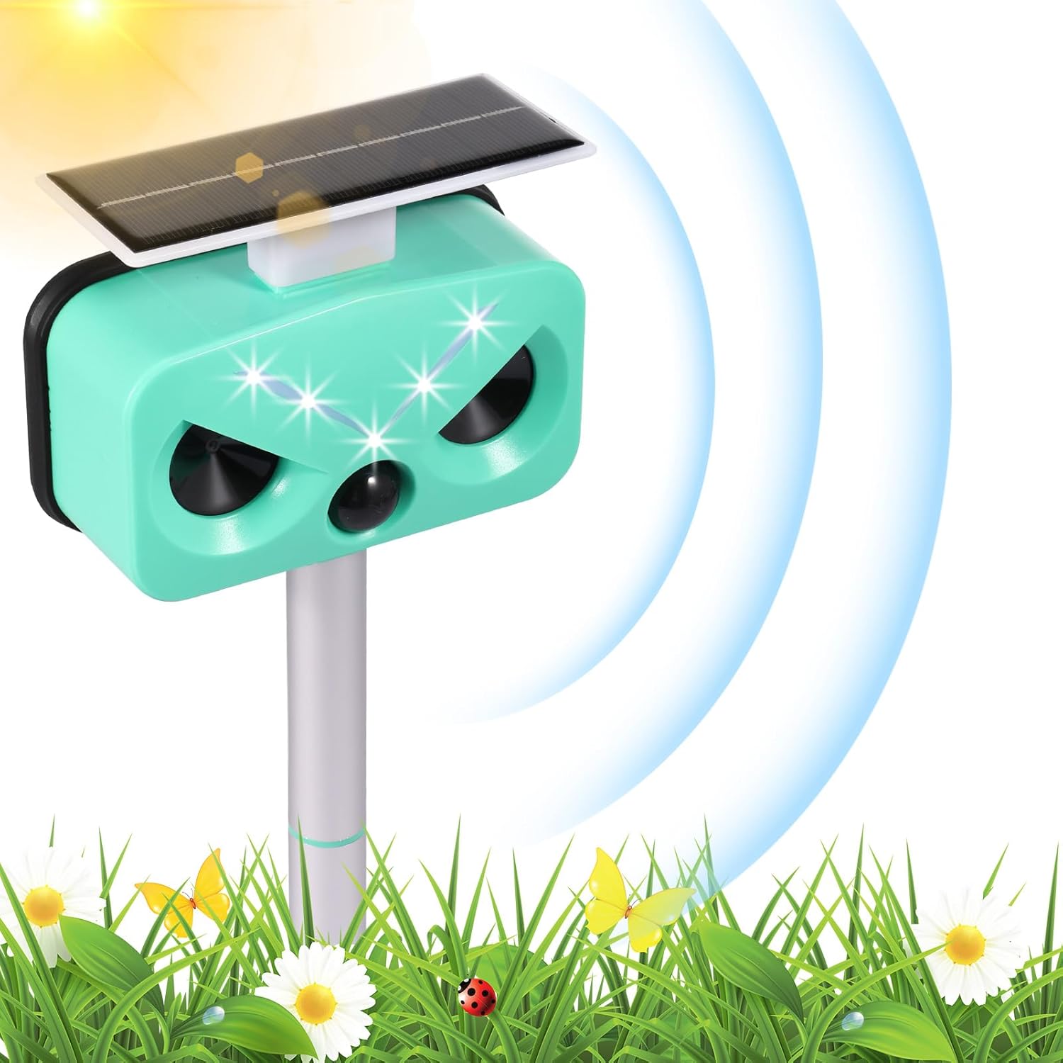 Solar Ultrasonic Animal Repeller, Waterproof Outdoor Repellent