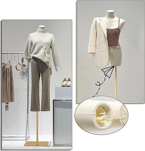 Miniatura 7 de Torso de vestido de maniquí femenino, cuerpo de maniquí de pantalla ajustable de 47 a 83 pulgadas con soporte de metal, maniquí retro para coser
