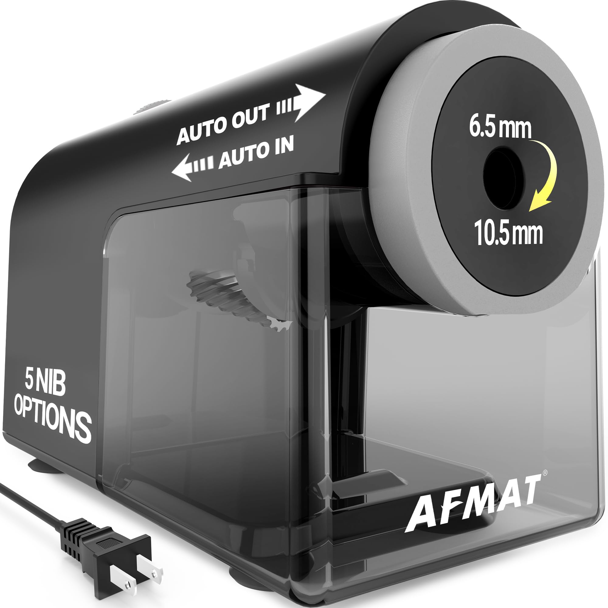 AFMAT Elektrischer Bleistiftspitzer, vollautomatischer Bleistiftspitzer für 6,5–10,5 mm Nr. 2/Jumbo/Buntstifte, automatisches Ein- und Ausschalten, 5 Schärfemodi, 10.000+ Spitzungen für Klassenzimmer