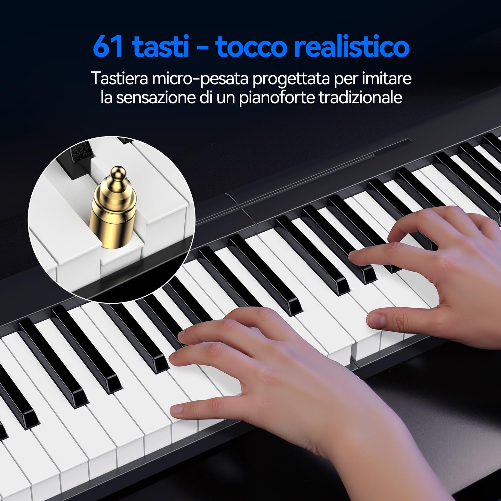 Rhymo Tastiera pieghevole per pianoforte, 61 tasti sensibili per pianoforte elettrico, tastiera elettrica portatile ponderata con Bluetooth MIDI, tastiera digitale pieghevole per principianti, viaggio