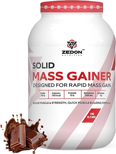 Zedon Nutrition Solid Mass Gainer Whey Protein Powder, Whey Isolate &amp; Concentrate 51g Protein, (Chocolate, 1 KG)