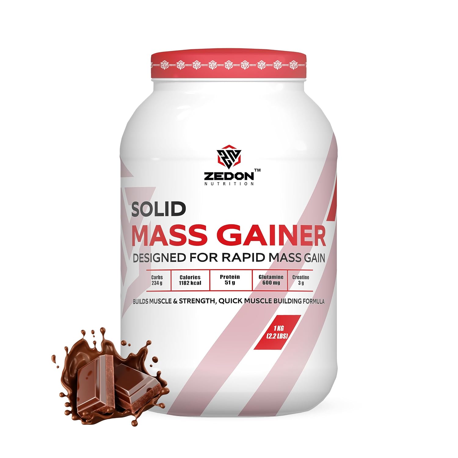 Zedon Nutrition Solid Mass Gainer Whey Protein Powder, Whey Isolate & Concentrate 51g Protein, (Chocolate, 1 KG)