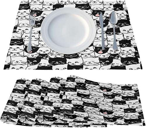 Miniatura 2 de Cat Fun Decor Placemats Set of 4 Table Mats Washable Placemat Waterproof Place Mats for Party Home Dining Table Decor 18x12 in