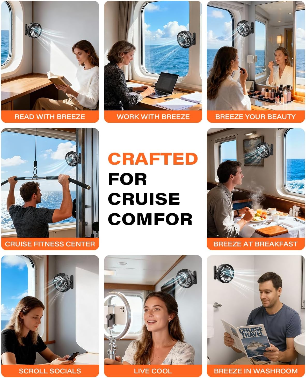 A2C 4.7-Inch Big Magnetic Cruise Ship Fan for Cabin Wall Ceilings, Cruise Essentials 2025, Versatile Clothes Hats Hooks, Rechargeable Battery, 360° Rotation, 3 Speeds, 2026 Travel Accessories Gifts