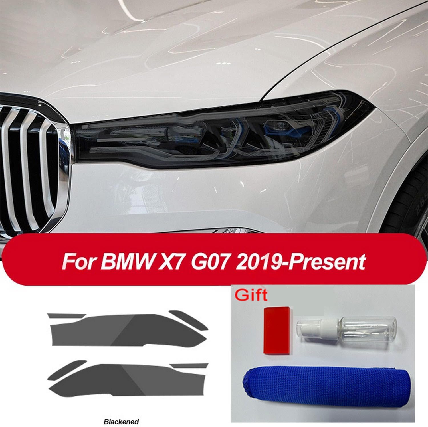 JCAKES 2 Pcs Car Headlight Protective Film Headlamp Restoration Transparent Black TPU Sticker ，for BMW X7 G07 2019 2020 - Present Accessories