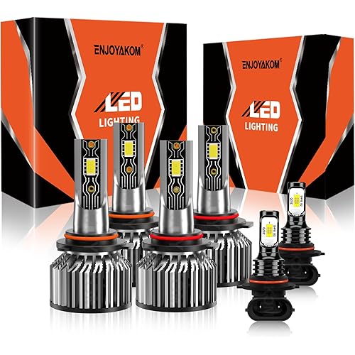 Compatible For Ford F250 F350 F450 Super Duty 2005-2020 High/Low Beam Fog Light Bulbs Kit, 44000LM 600% Brightness 6500K White with Cooling Fan, Plug and Play, IP68 Pack of 6