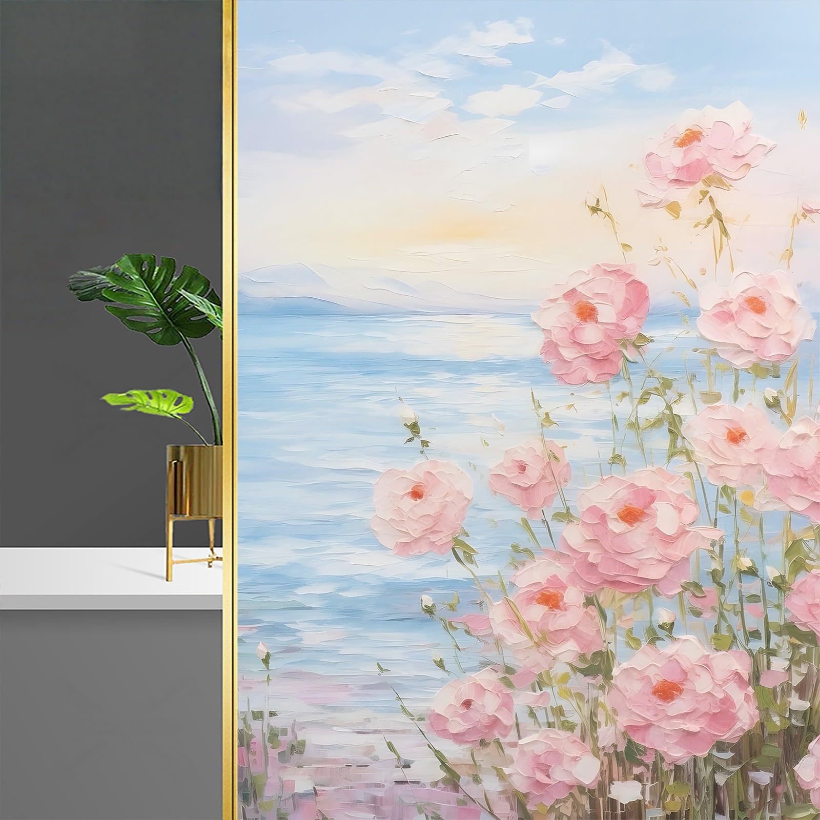 Window Stickers For Glass PVC Aesthetic Oil Paintings Stained Glass Window Film For Privacy Static Cling Light Softening Glass Film For Kitchen Bathroom Office(Style 1,70x100cm)