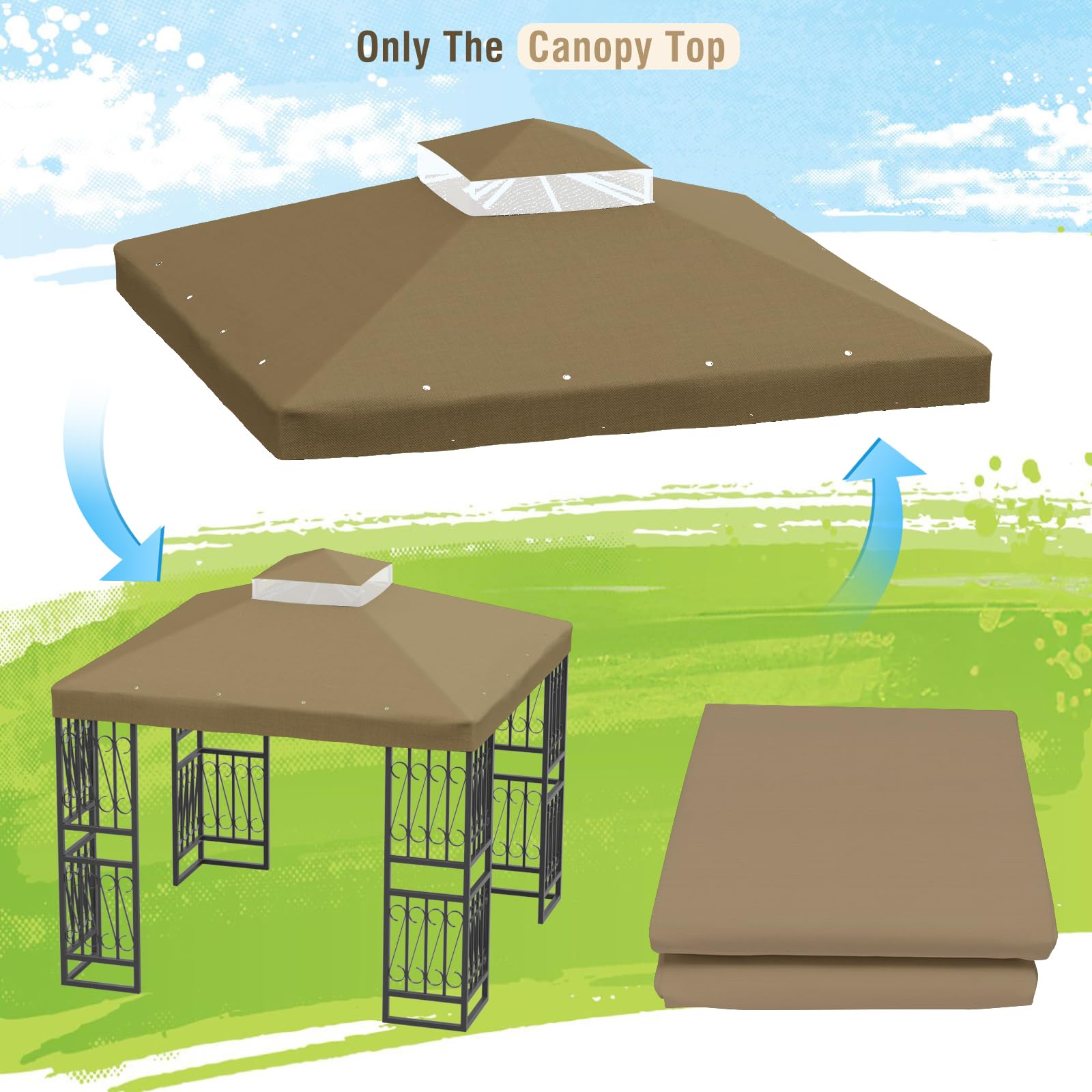 SCOCANOPY Copertura Per Tettoia Gazebo 25,4x25,4 Cm | Pacco Da 4 | Tessuto 500D Impermeabile UV | Solo Telo Superiore