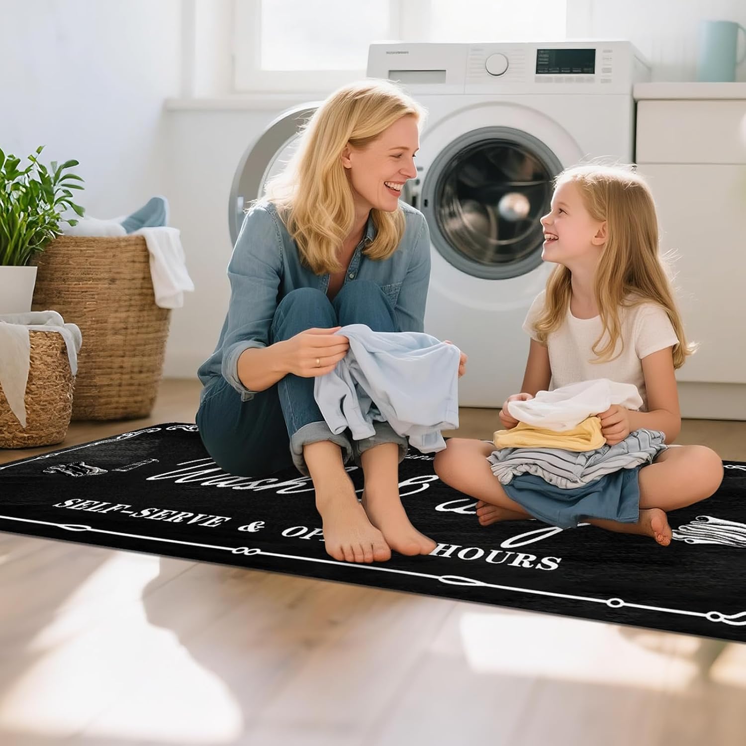 Laundry Room Rug Runner, 20"x59" Non Slip Laundry Mat Organization Washable Floor Carpet Farmhouse Decor for Kitchen Bathroom Mudroom Washroom Black