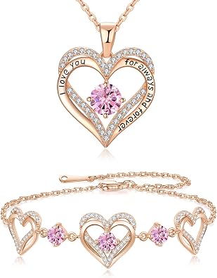 Birthstone Jewelry Set for Her, Sterling Silver Valentines Anniversary Birthday Gift for Wife Girlfriend