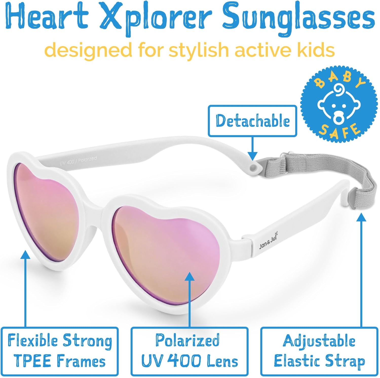 JAN & JUL Cute-Shaped Polarized Sunglasses with Strap, Flexible and Durable Funglasses for Toddlers