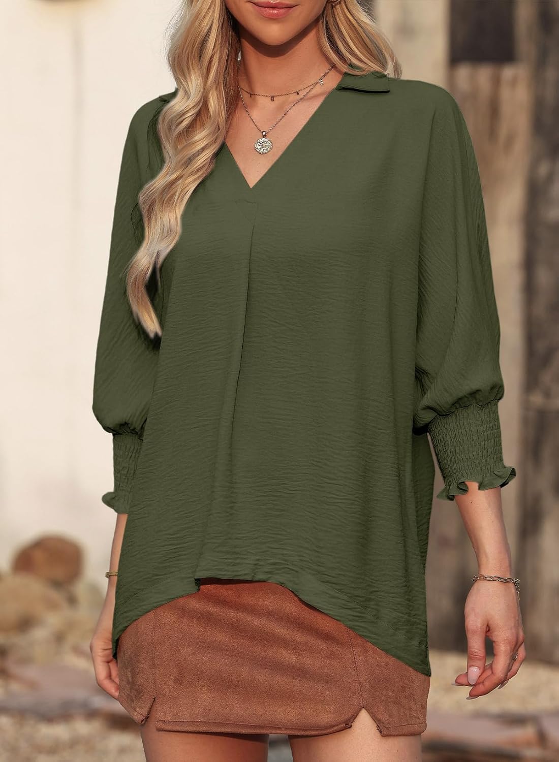 Dokotoo Women Blouses Dressy Casual V Neck 3/4 Length Sleeve Womens Tops Business Work Blouses Office Shirts - Image 3