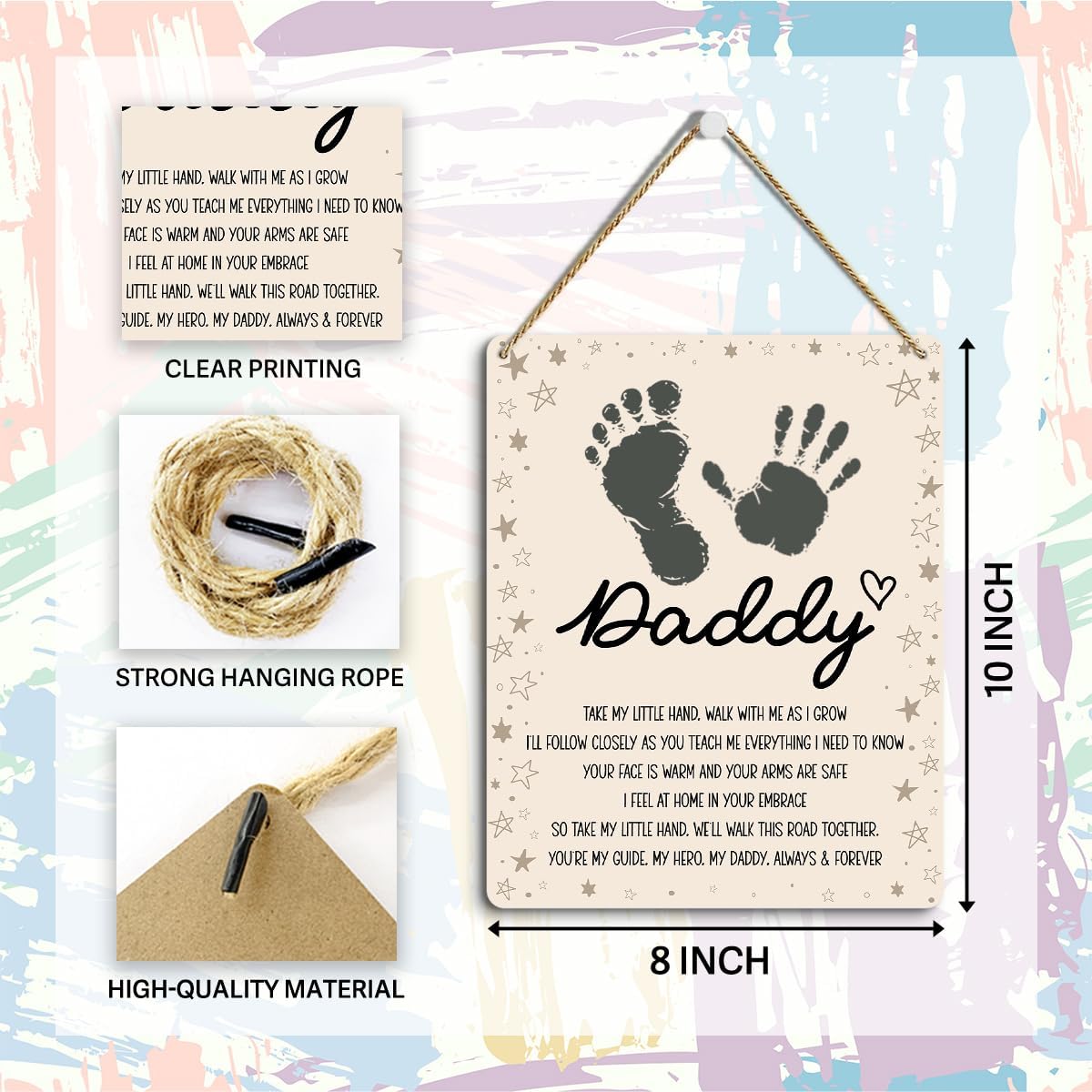 EODFFSGF Daddy Handprint Art Craft DIY Kit Fathers Day Dad Gifts from Daughter Son Daddy Gifts Wood Handprint Keepsake Wall Decor for Grandpa Uncle Bonus Step Dad Birthday Christmas