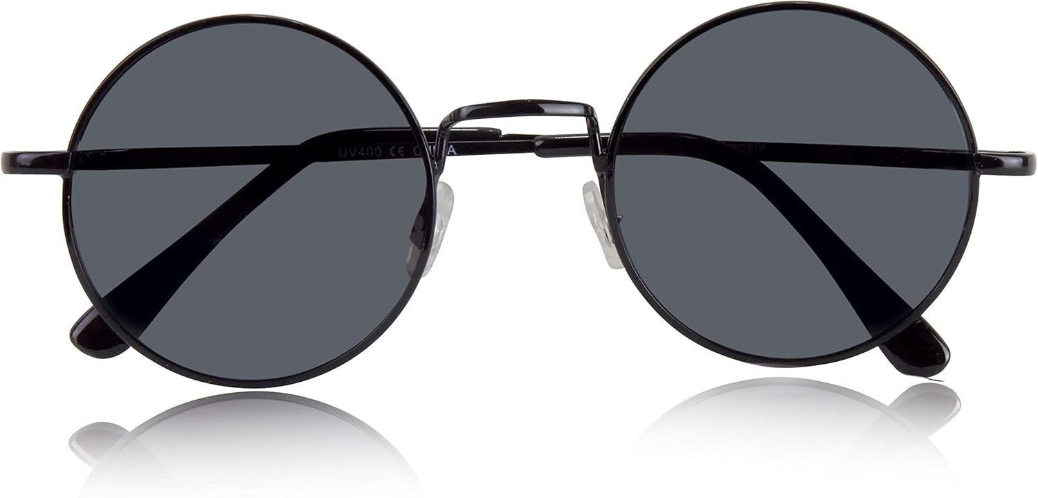 Round Sunglasses For Men and Women Small Retro Hippie John Lennon Glasses Black : Clothing, Shoes & Jewelry
