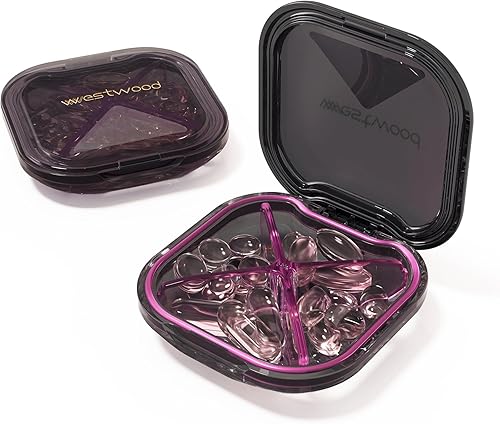 Miniatura 7 de Paquete de 1 organizador de píldoras verde redondo pequeño, 4 compartimentos, compacto y elegante estuche de pastillero de viaje para camping,