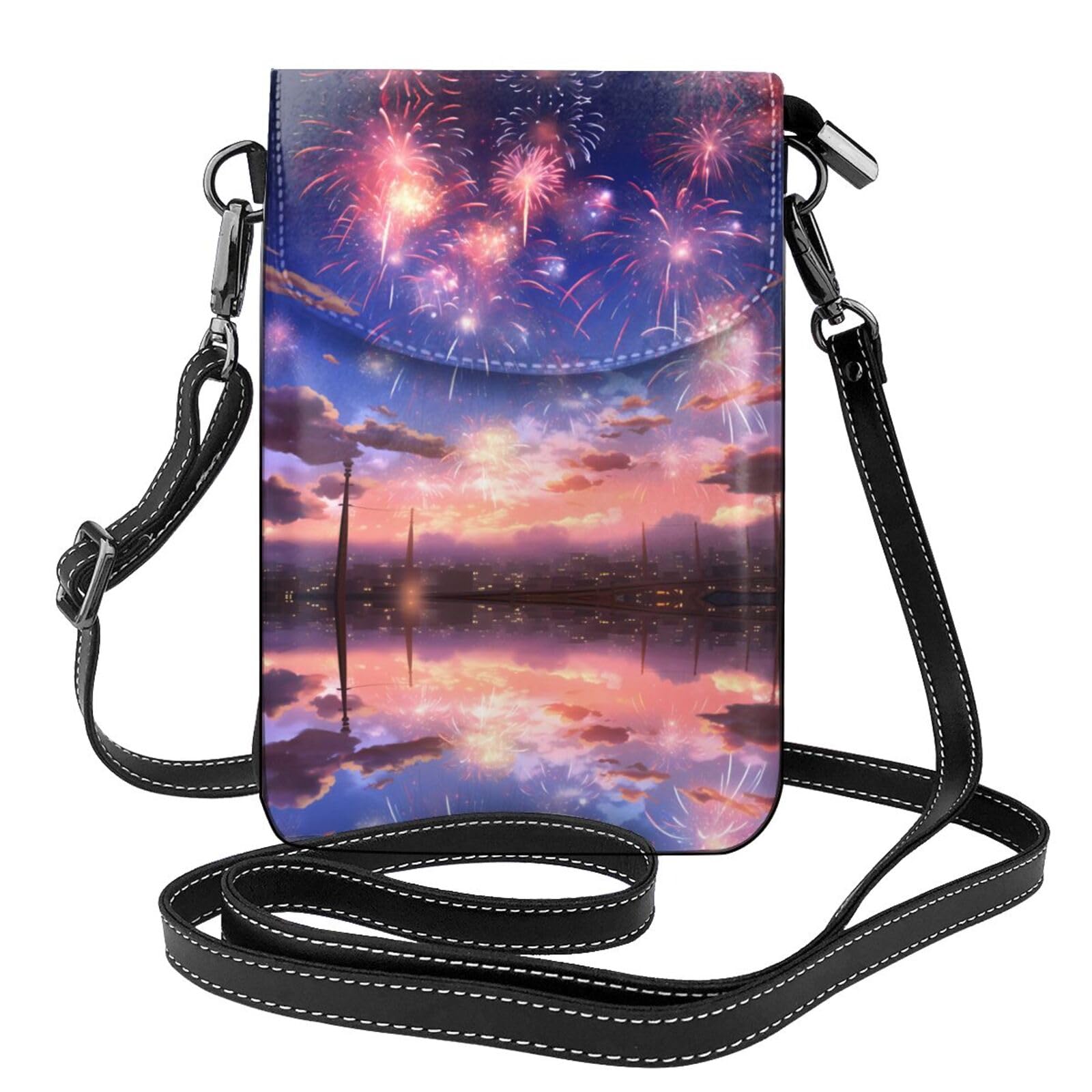 YYHHAOFA Women Small Cell Phone Purse Fireworks Sky Prints Soft, Durable and Waterproof PU Leather Convenient for Daily use and Travel Black