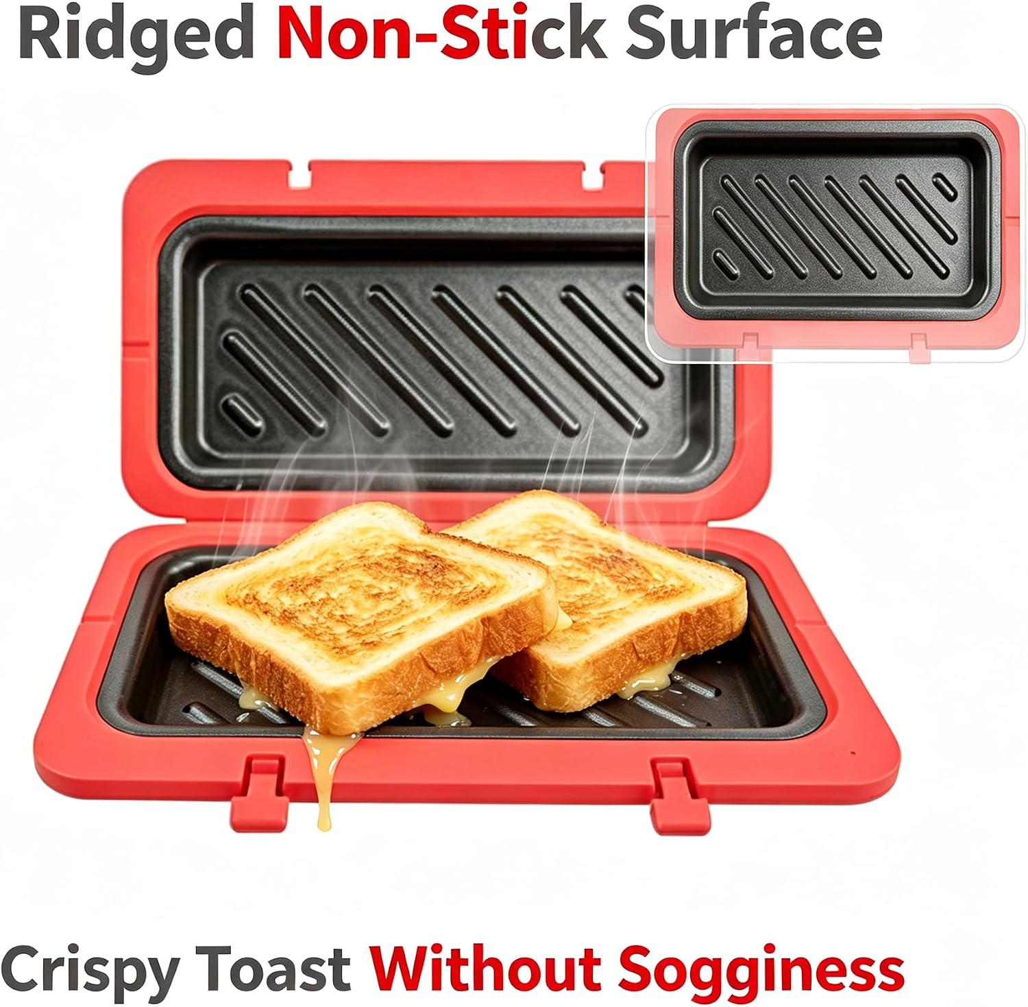 Sandwich Maker，Non-Stick Microwave Grilled Cheese Maker，Heat-Resistant Silicone Cover, Rectangular Deep Dish ，Includes Oven Mitts & Basting Brush