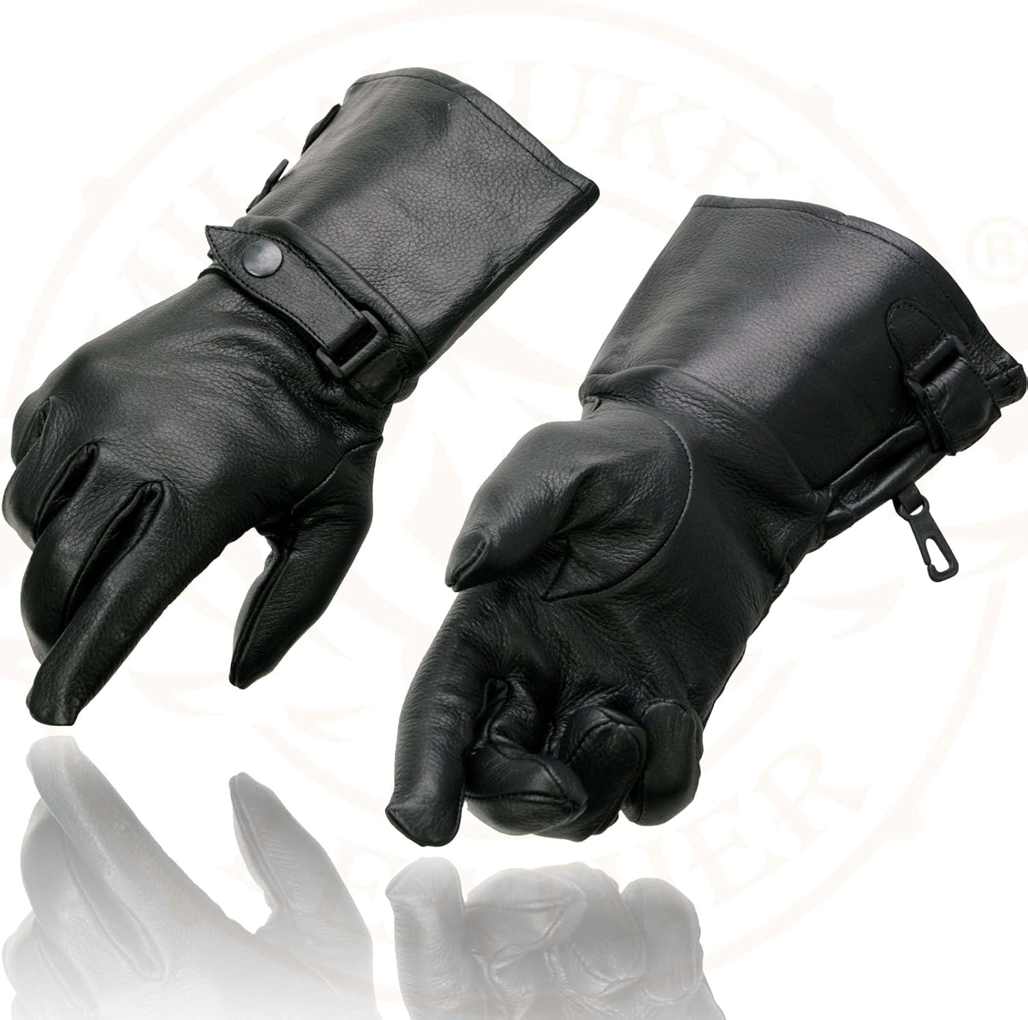 Milwaukee Leather Men's Gauntlet Motorcycle Hand Gloves-Black Leather Long Cuff Snap Closure Thermal Lined-SH264 - Image 5