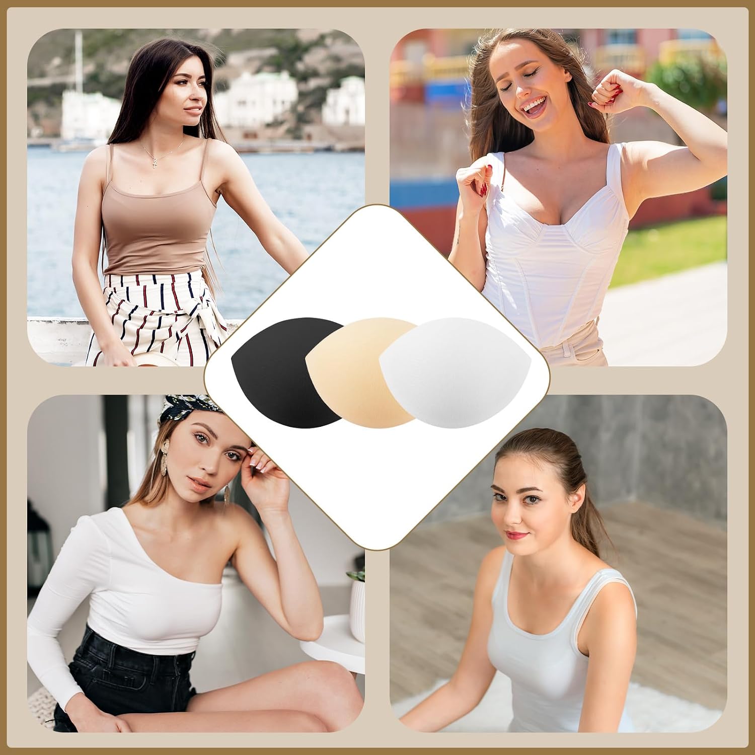 3 Pair Inserts Bra Removable Bra Pads Inserts Push Up Removable Breathable Push Up Breast Chest Enhancer Bras Foam Sponge Pads for Evening Gowns Wedding Dresses Yoga Sport Bras Swimwear Bikini