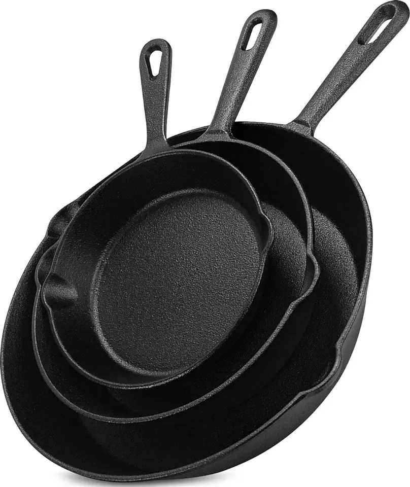 Utopia Kitchen Saute Frying Pan 3 Piece Set, Cast Iron Chefs Pan, Pre Seasoned Cast iron Skillets, 6, 8 & 10 Inches, Easy Use in the Oven, Stove, Gril