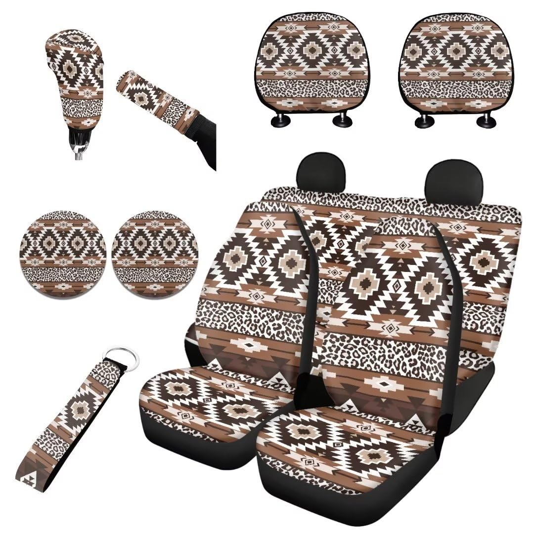 HoresetHoreset Native Indian Camo American Flag Deer Car Seat Cover Full 11 Pcs Set with Lanyards Key Chain+Auto Cup Pad+Car Seat Headrest Cover+Gear Shift Knob and Handbrake Cover Universal Fit