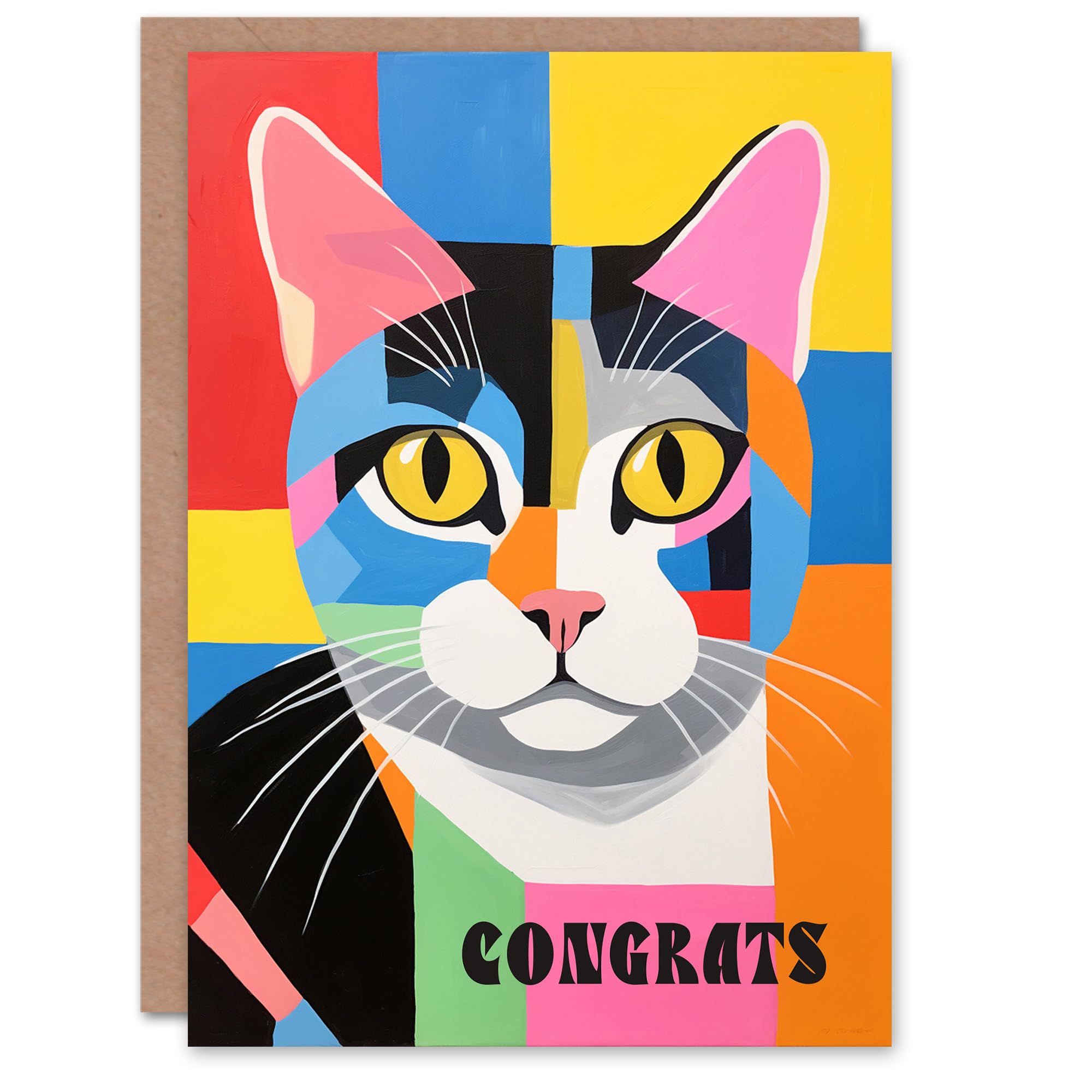 Artery8 Congratulations Greeting Card Colourful Abstract Cat Lover Congrats For Him Her