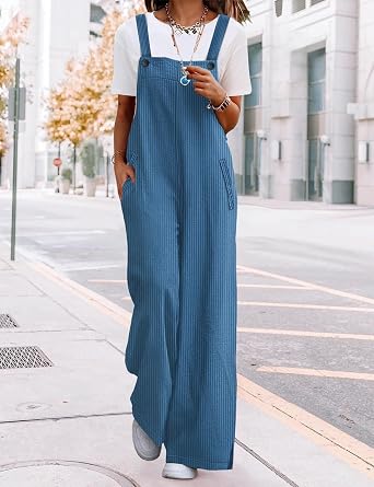 YESNO Casual Corduroy Wide Leg Overalls for Women PC2