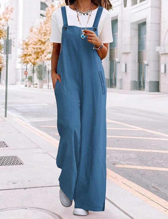 YESNO Casual Corduroy Wide Leg Overalls for Women PC2