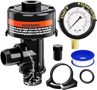 Manual Air Relief Valve for Pool and Spa Filters, Pool Filter Air Relief Valve with Pressure Gauge Replacement, Air Relief Valve for Pool Filter, Includes Gauge Plug, Pressure Gauge, O-Rings, Clips.