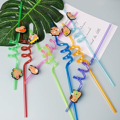 Miniatura 6 de 8 popotes de plástico reutilizables Capybara de animales locos, pajitas para fiesta, suministros de fiesta, regalos de cumpleaños