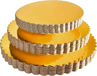 30-Pack Sturdy Round Cake Boards 8,10 and 12 inch, Gold Cardboard Cake Circles Plate Scalloped Base 3 Size Cake Base,10 of Each Size (Gold)