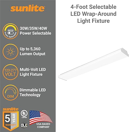 Miniatura 3 de Sunlite 85292 - Accesorio LED envolvente de 4 pies, seleccionable de potencia 30 W35 W40 W, 5360 lúmenes, color seleccionable 35K40K50K, 120-277