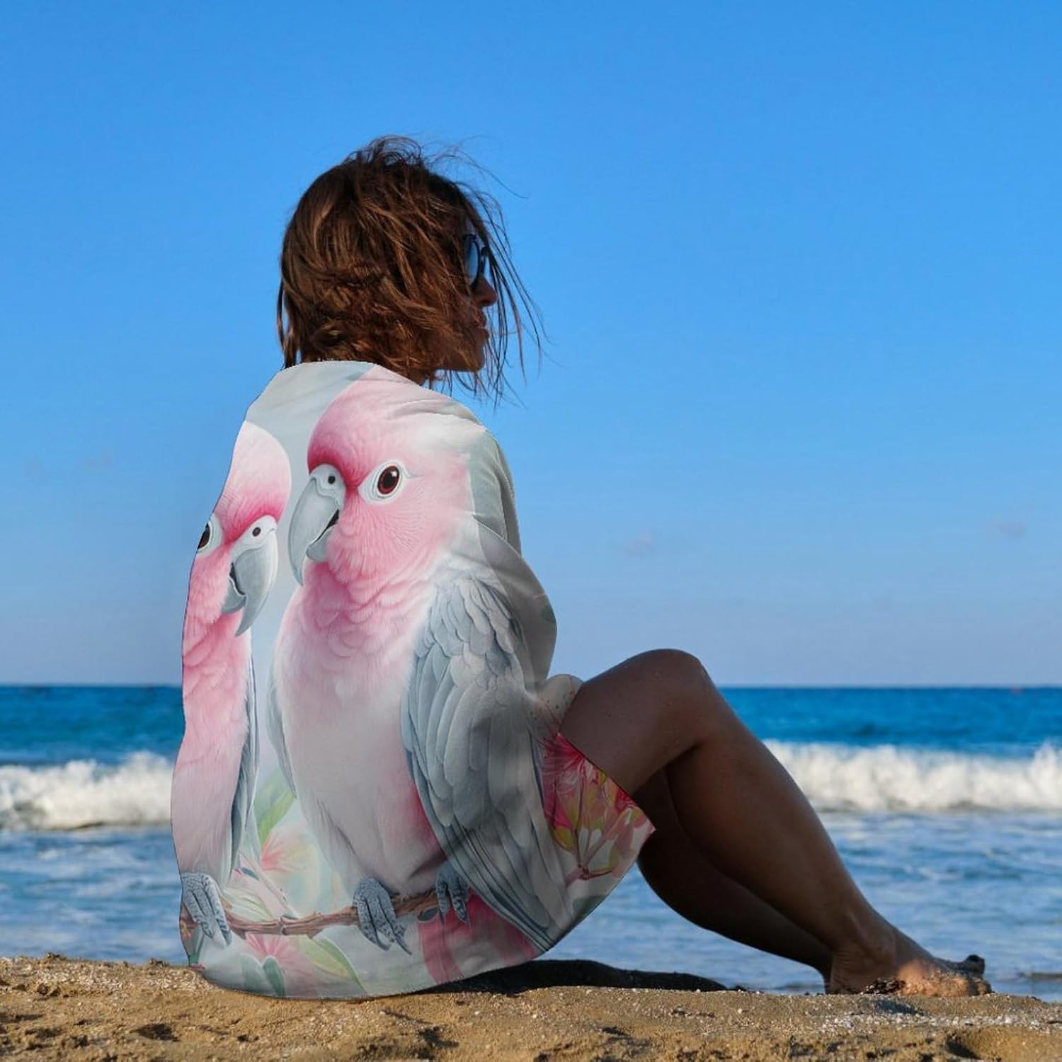 Cockatoos and Flowers Oversized Beach Towel Soft Absorbent Pool Bath Swim Towels for Adults Travel Vacation Gifts 130x80cm