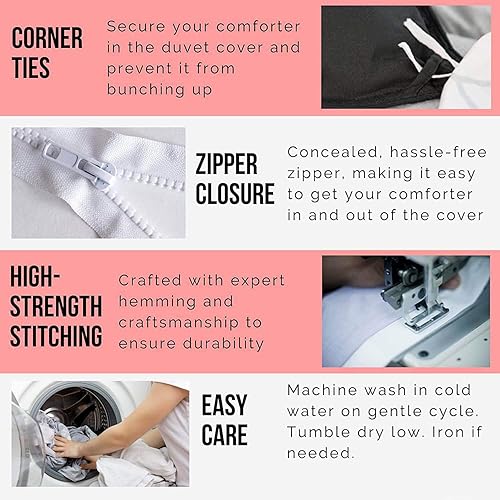 Miniatura 4 de Juego de funda de edredón de 3 piezas de algodón egipcio de 400 hilos con cierre de cremallera de 3 líneas y lazos en las esquinas (1 funda de