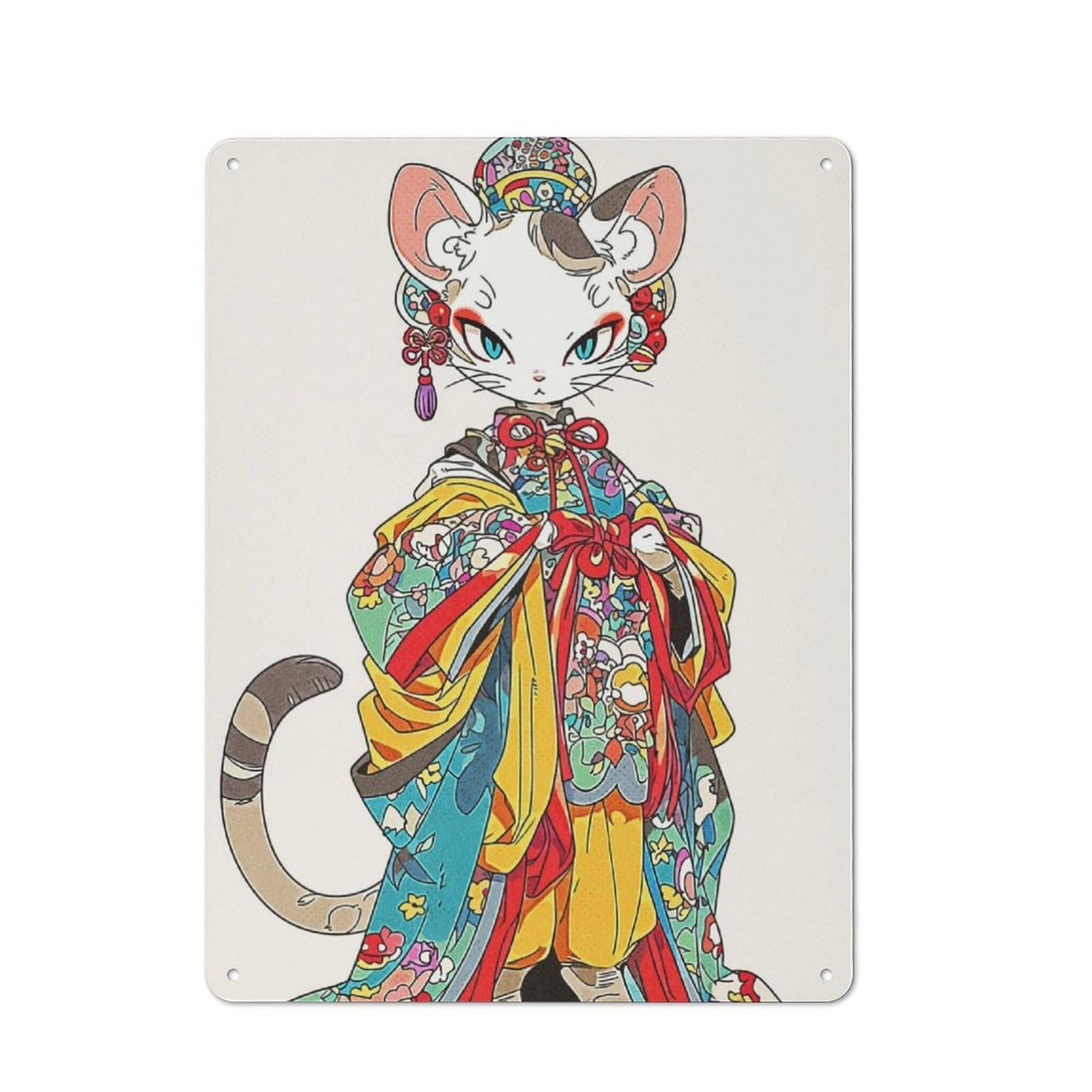 Junmoney Cat Geisha Retro Metal Wall Sign 40X30cm With For Garage Wall, Suited To Garage Decor Collectors