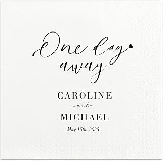 25 Pcs One Day Away Personalized Rehearsal Dinner Napkins - Custom Cocktail Napkins with Name & Date - Elegant Printed Napkin for Rehearsal Dinner Wedding Engagement Party Bridal Showers Decor