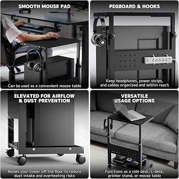 PUTORSEN Height Adjustable PC Tower Stand Cart with 2 Tiers,up to 40kg/Tier