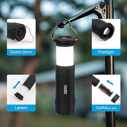 Miniatura 4 de EXTRASTAR Linternas LED para campamento, linterna 2 en 1 a pilas, linterna con zoom de 3 modos, máximo 35 lúmenes, IPX2 resistente al agua, adecuada