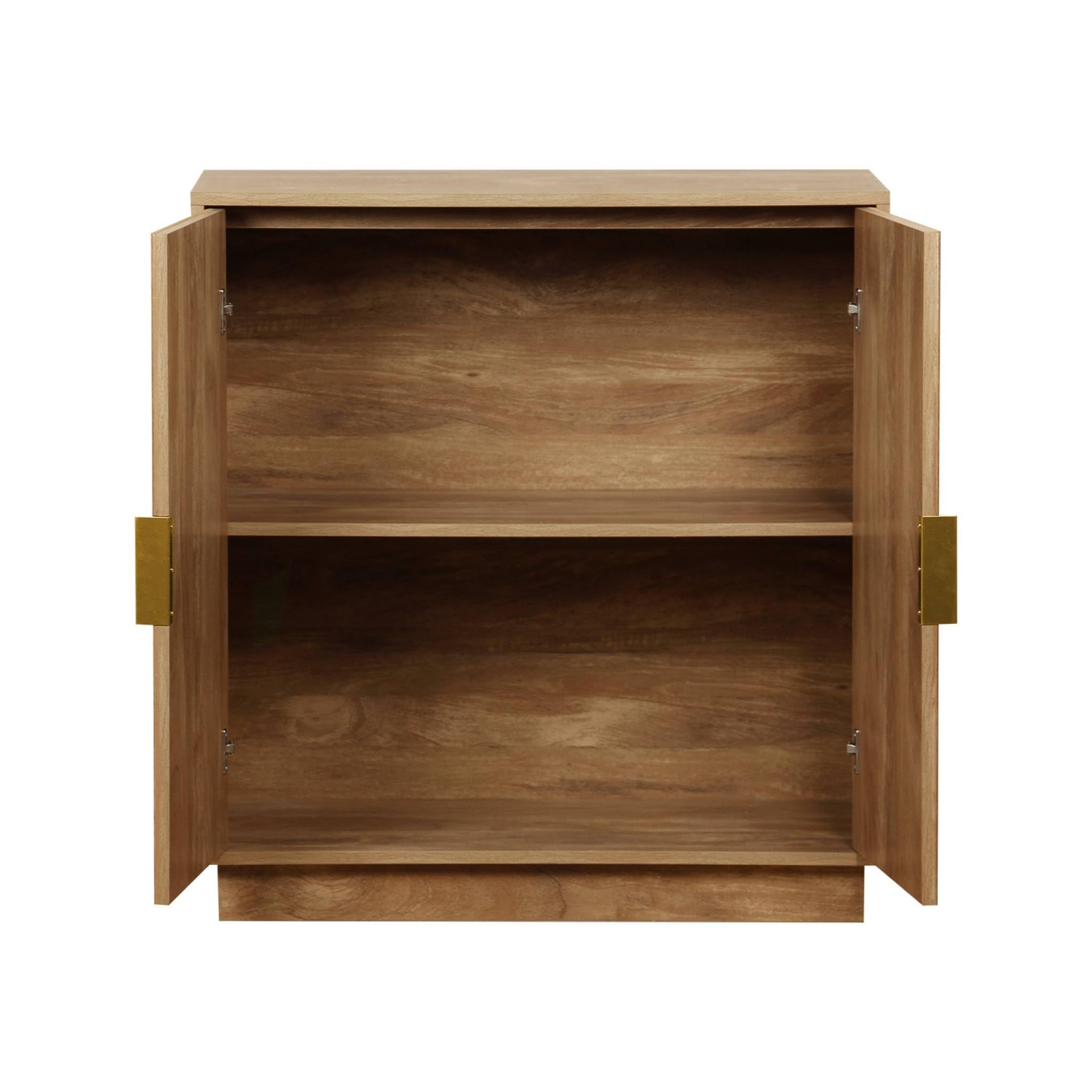 Alice's Garden sweeek - Buffet Exotique 2 Portes. décor Bois de manguier rainuré. Buffet Haut. vaisselier. poignées en métal doré. L 80 x P 40 x H 85cm