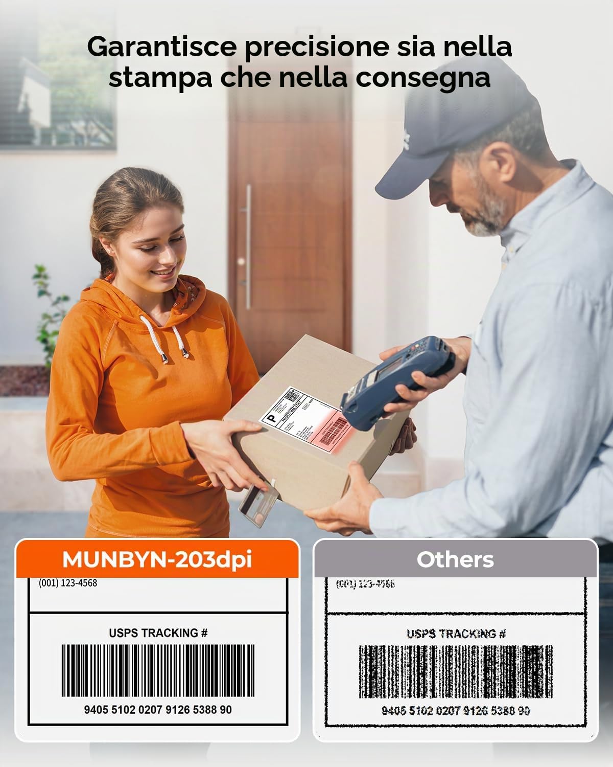 MUNBYN Stampa Etichette Spedizioni Bluetooth, Stampante Termica Wireless 4x6 per Pacchi e Piccole Imprese, Compatibile con iPhone, Android, Mac, Windows, Colissimo e UPS, Nero