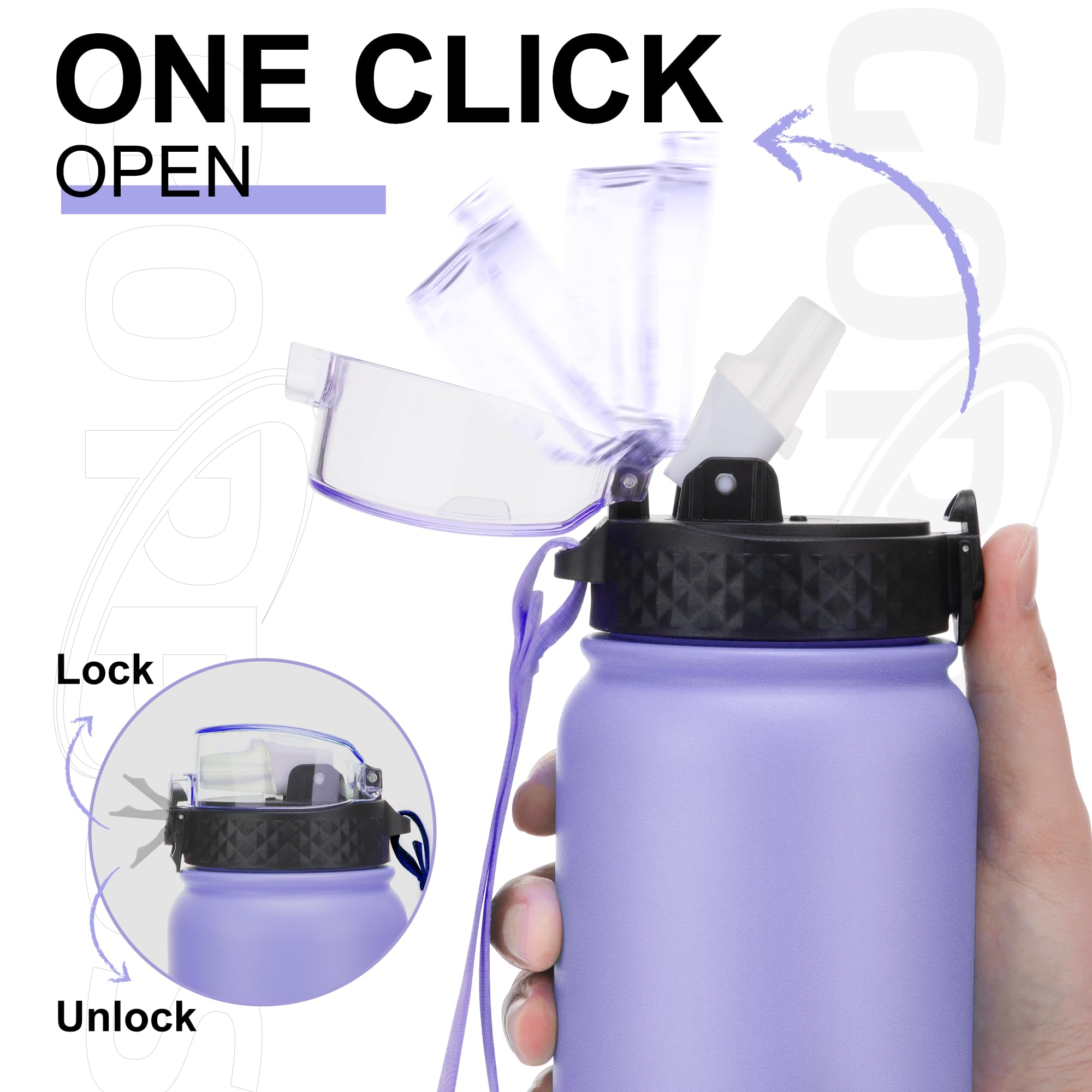 GOPPUS 1L/32oz Stainless Water Bottle with Straw Double Wall Insulated Bottles with Strap Reusable Vacuum Thermal Flask Leakproof Keep Cold Drinks Bottles with Flip Top Lid for Gym Men Women BPA Free - Image 2