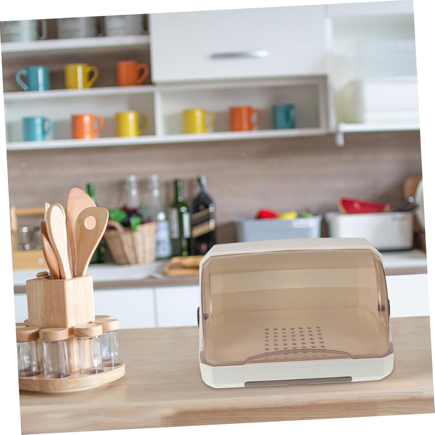 Cup Holder Rack for Nursing Bottles Countertop Water Cup Drying Stand with Lid Dustproof Bottle Organizer Tray Kitchen Storage Solution