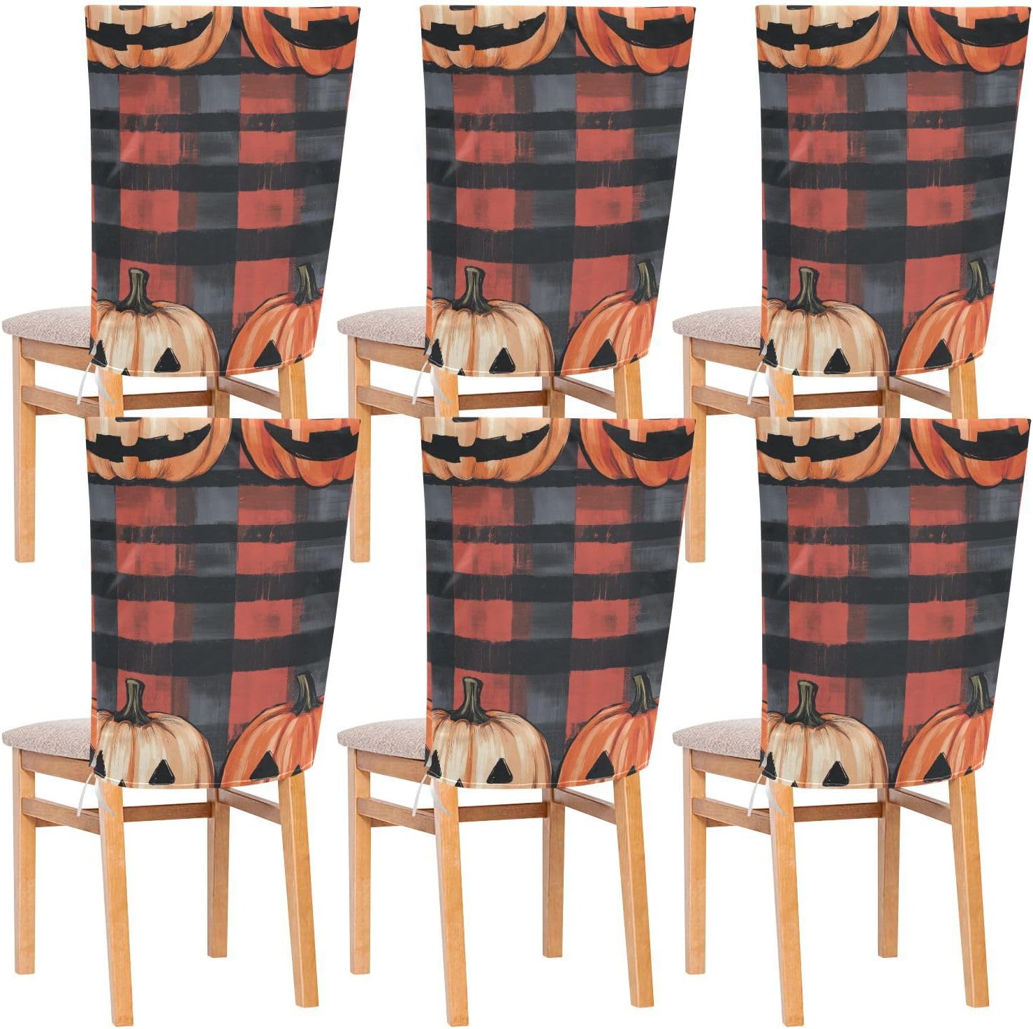 ALAZA Pumpkins on Geometric Background Chair Back Cover Set of 6, Washable Reusable Removable Chair Slipcovers Decorative Chair Cover for Home Kitchen Wedding Party
