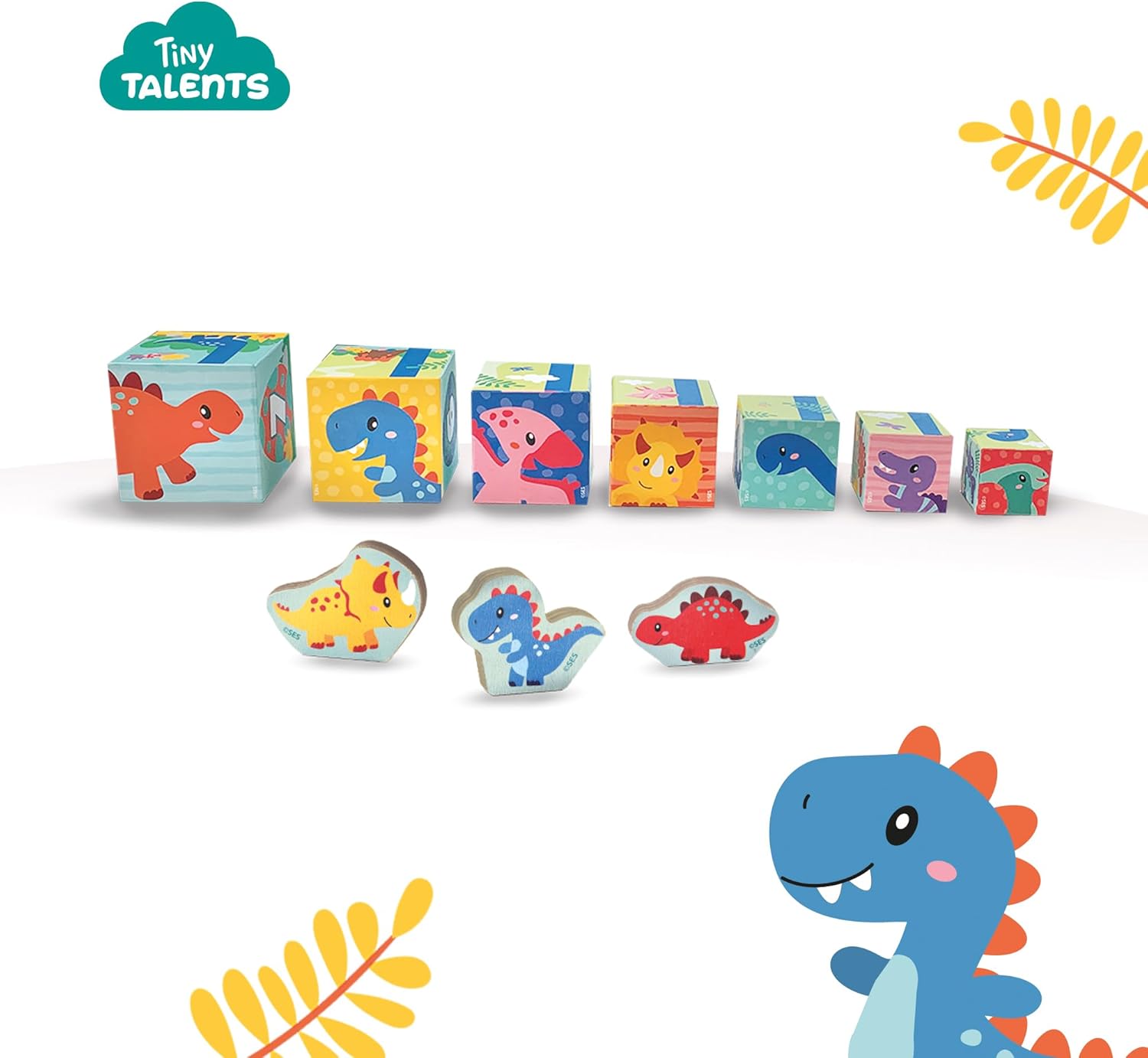 SES Creative 13202 Stacking Blocks Tower with Dino Figures, Yellow