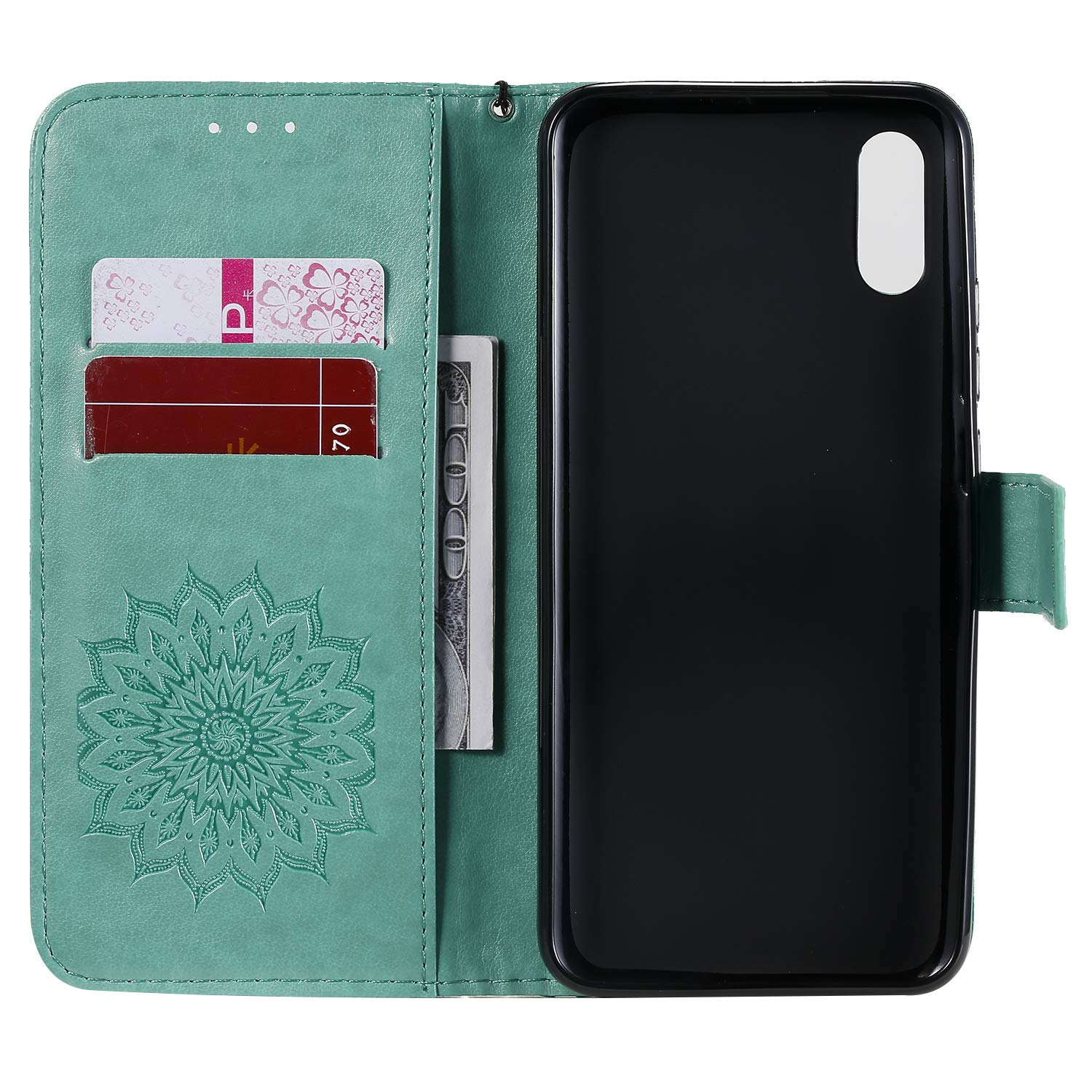 Custodia A Libro Per Xiaomi Redmi 9A Con Portafoglio E Supporto - Pelle PU Con Slot Per Carte, Chiusura Magnetica, Colore Oro + Penna Stilo