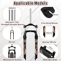 Vista 2 de BUCKLOS 26 x 4.0 pulgadas Fat Tire MTB Horquilla de suspensión, 3.937 in cubo de espaciado de viaje 5.315 in 1 1/8 tubo recto Bloqueo manual 0.354