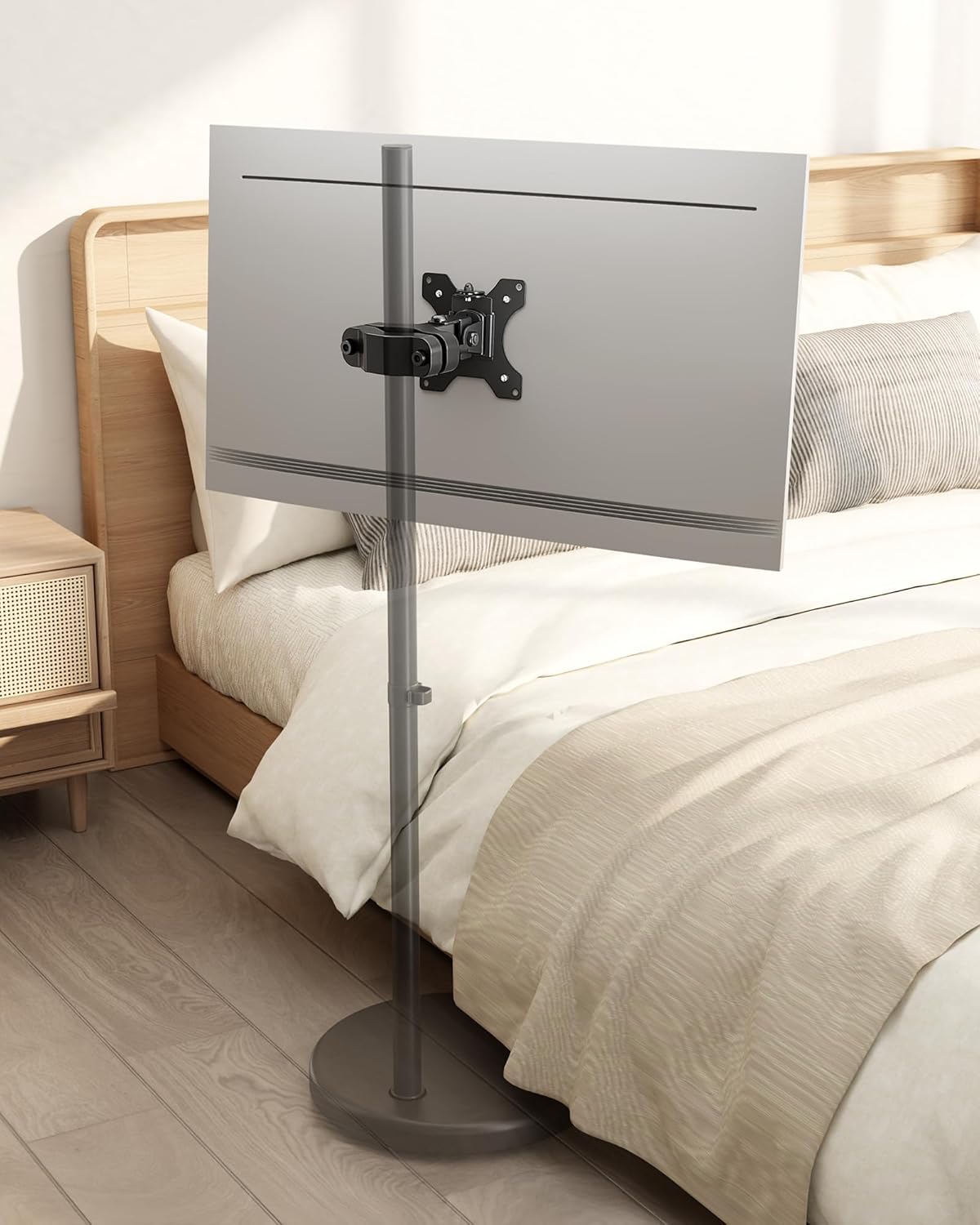 monTEK Universal Pole Mount Bracket for 17”-32” Screens, Holds to 17.6 lbs, Full Motion Adjustable Monitor Mount, 75x75/100x100 VESA Mounting Plate, Fits 1.1”-2.4” Pole Diameter, Black