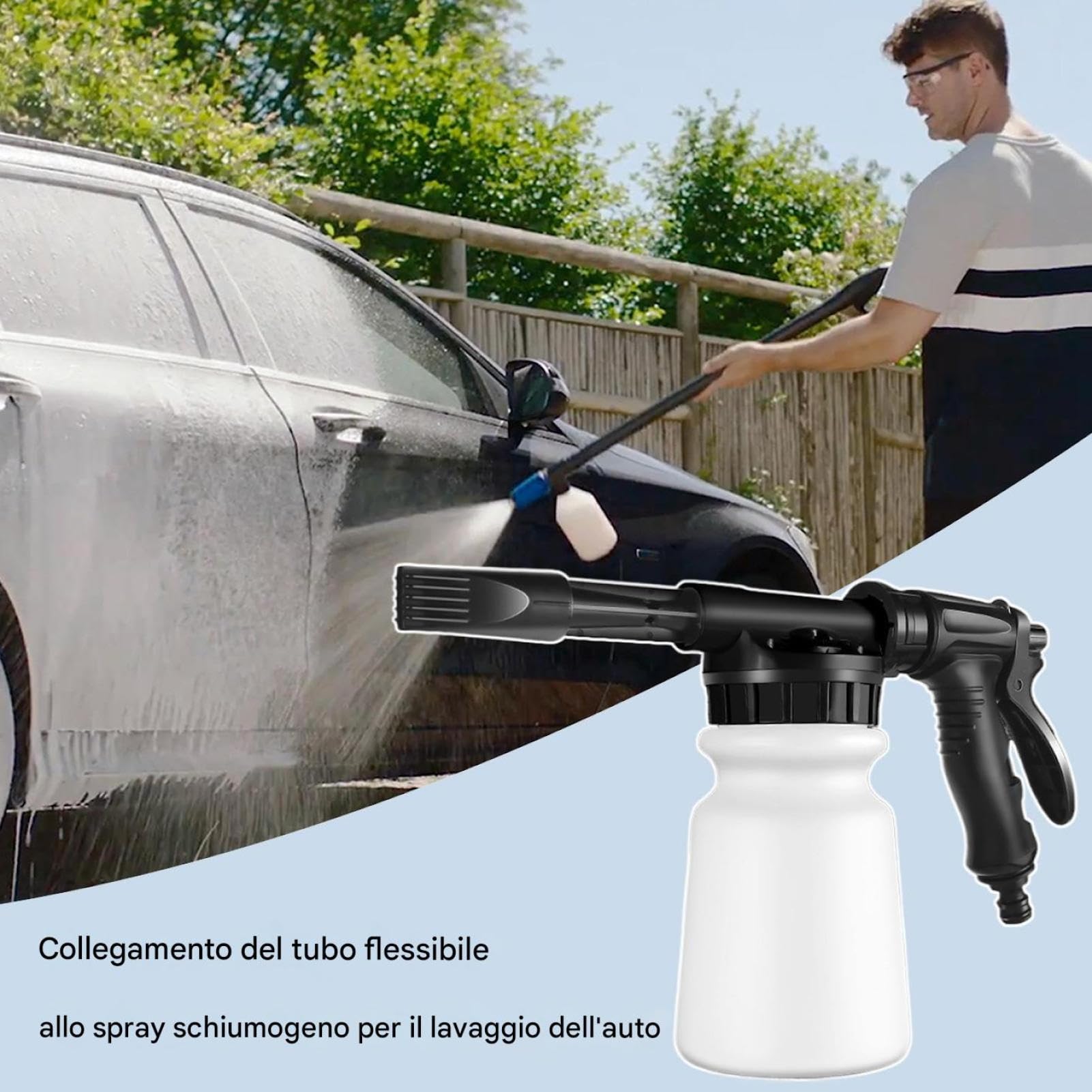 Schiuma 1L - Pulizia Alta Pressione Schiuma Abbondante | Spruzzatore Schiumaa da Giardino con Attacco Rapido Universale | Per Proprietari Auto, Casa, Giardinaggio per Lavaggio Auto Esterno, Irr